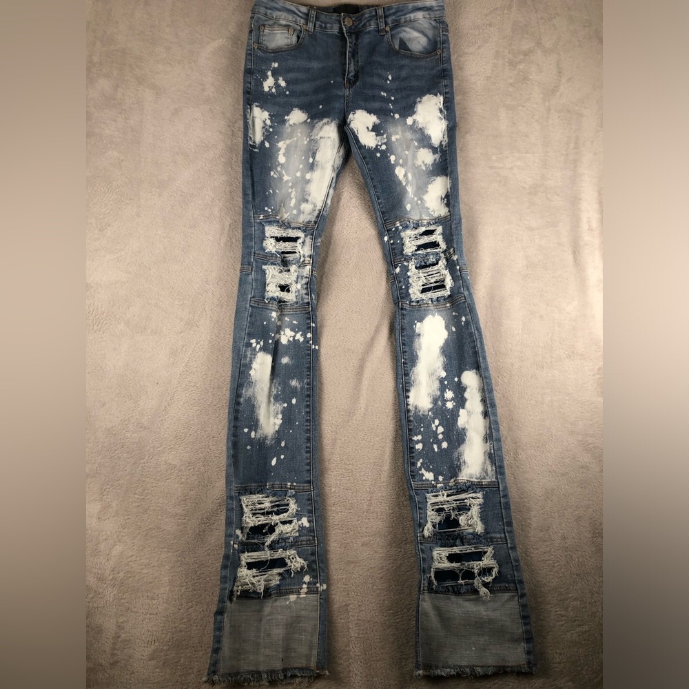 Mens THRT Skinny Denim Blue Jeans Size 36 Distressed Light Wash